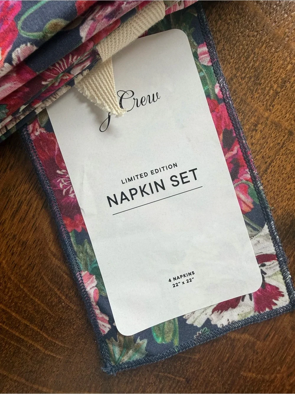 NWT J. Crew x Liberty Floral Napkin Set in Navy, Pink & Red Floral, Set of 8 - Picture 3 of 5